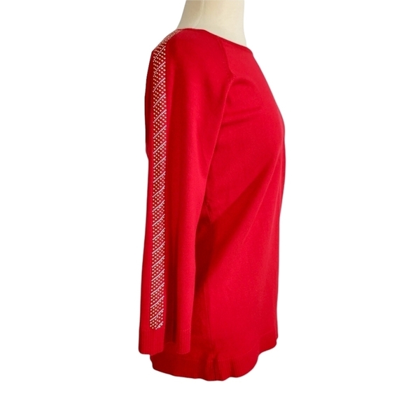 NWOT Calvin Klein Metallic Studded Sleeve Red Calvin Klein Knit Top - Picture 3 of 8